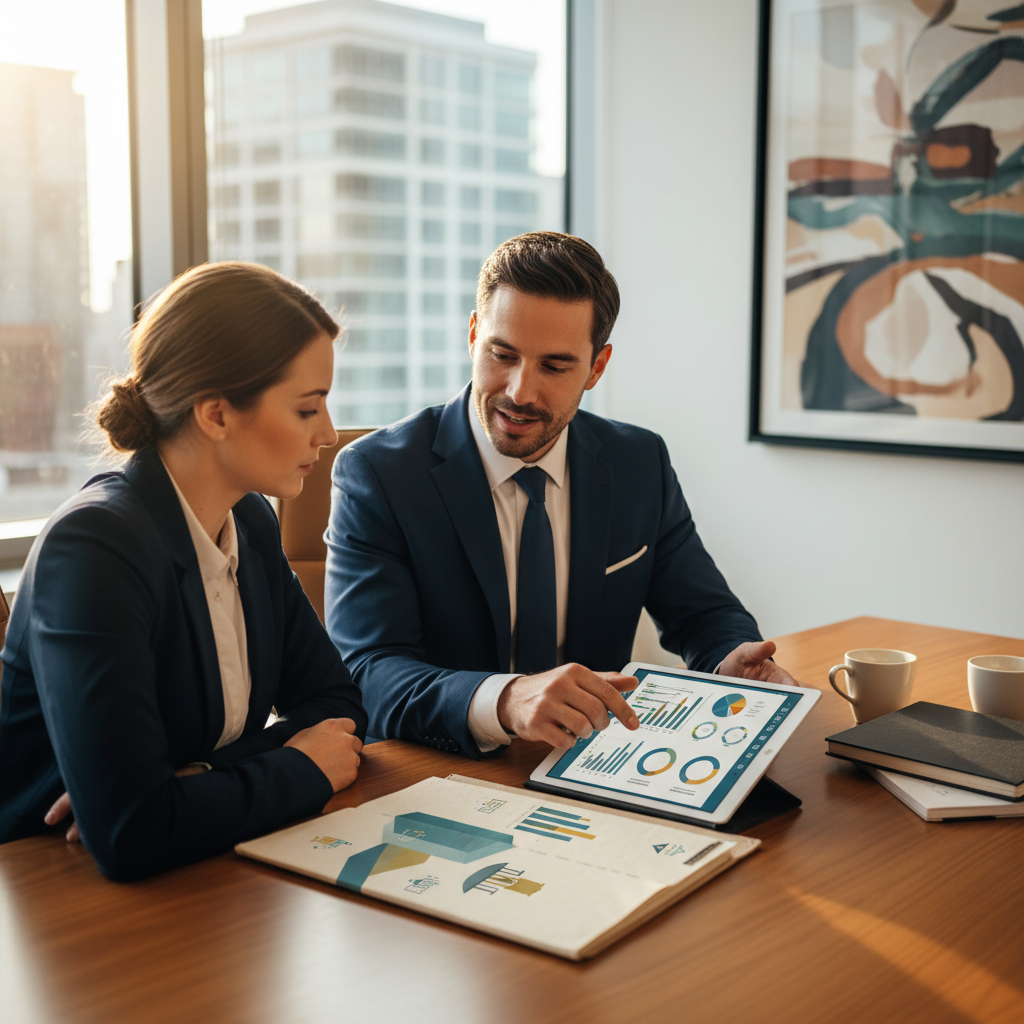 Profesyonel gayrimenkul değerleme uzmanı, Türkiye'de müşteriye detaylı rapor sunumu yapıyor. Uzman bakış açısı, grafikler ve veriler.