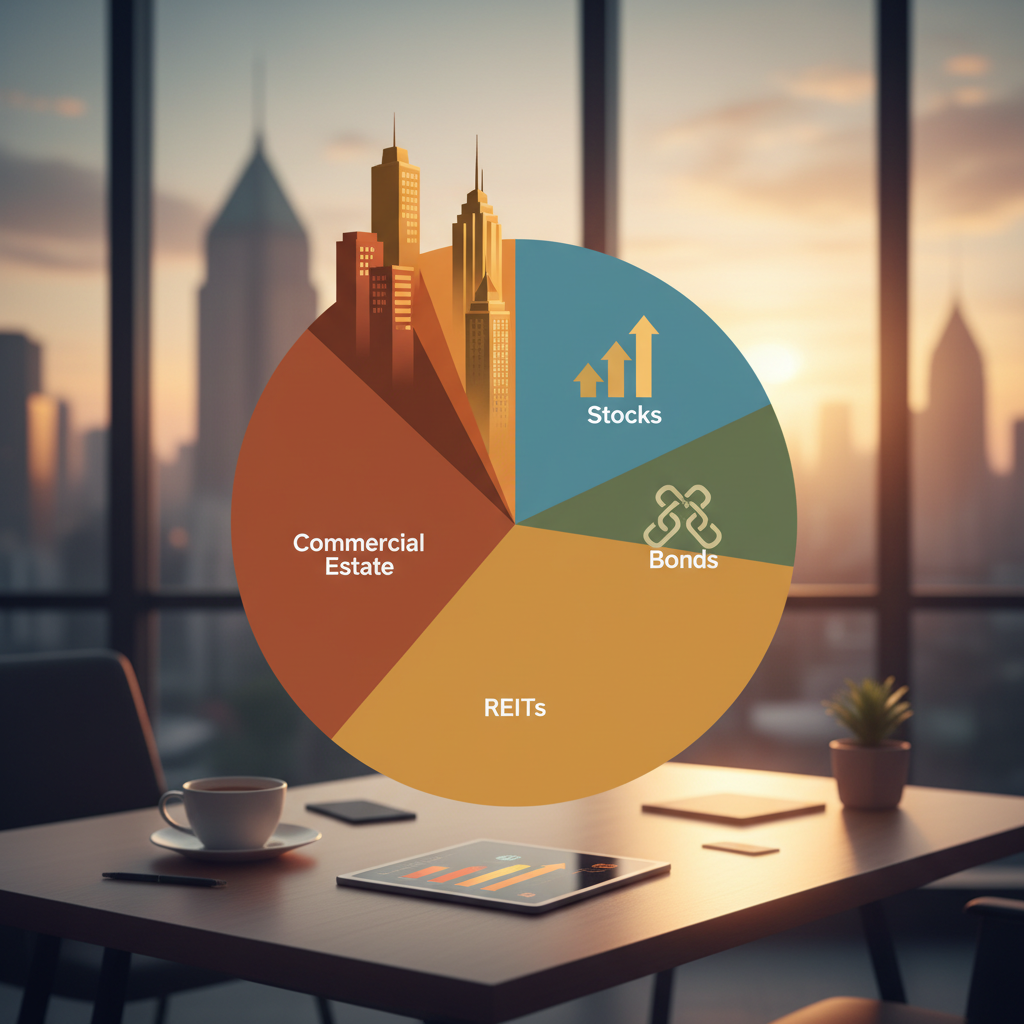 2025 Türkiye ticari gayrimenkul ve GYO yatırımları için çeşitlendirilmiş portföy stratejilerini gösteren pasta grafik, risk yönetimi fırsatları.