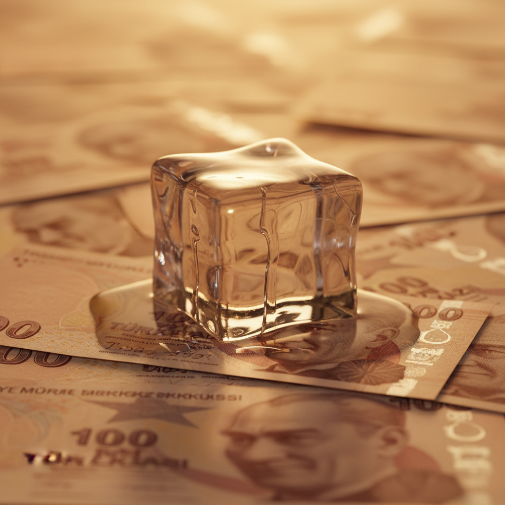 Yüksek enflasyonda eriyen Türk lirası birikimlerinizi temsil eden buz küpü. Servet koruma ve akıllı portföy stratejileri.