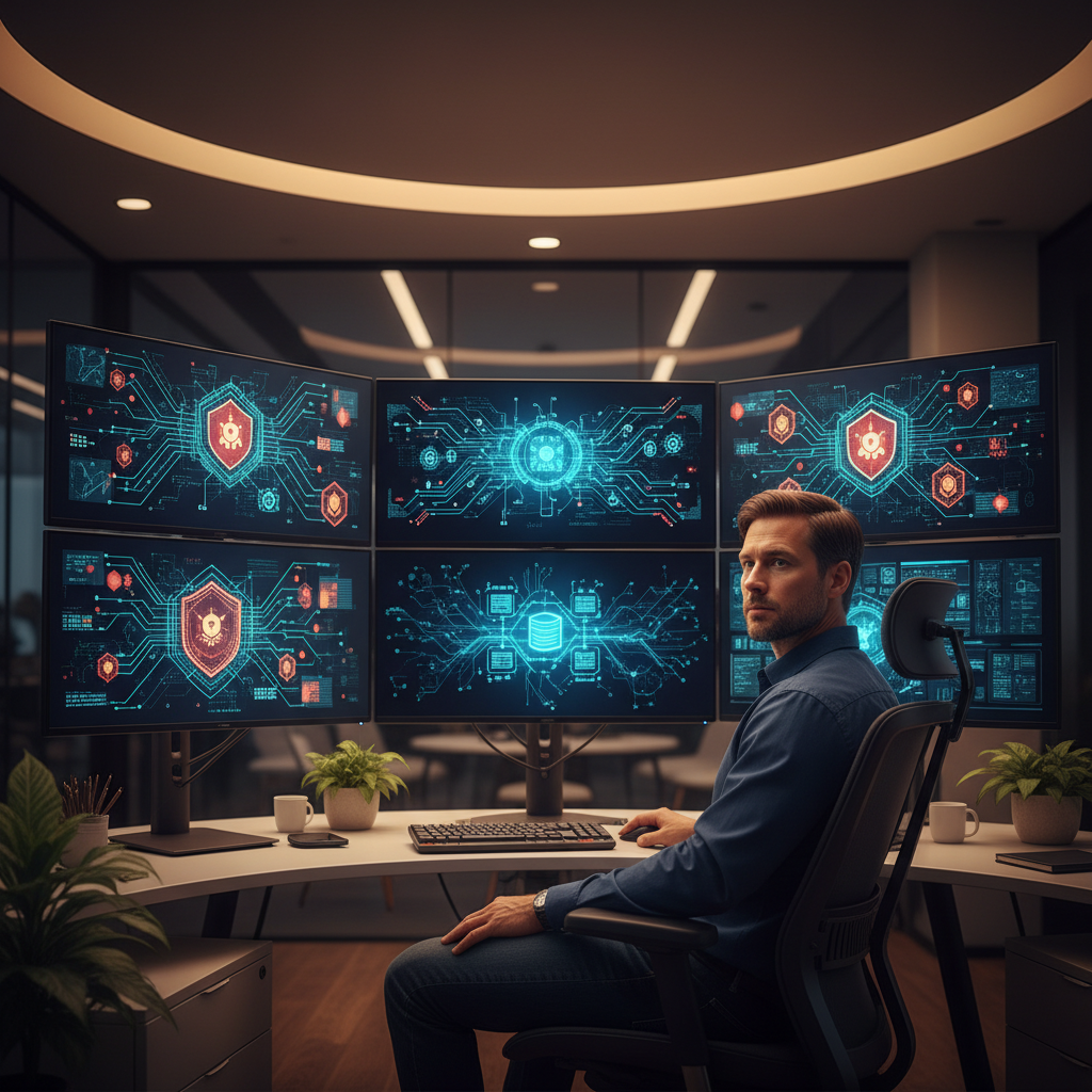 Siber güvenlik uzmanı, yapay zeka entegrasyonunda güçlü veri güvenliğini sağlayan dijital ağı izliyor.