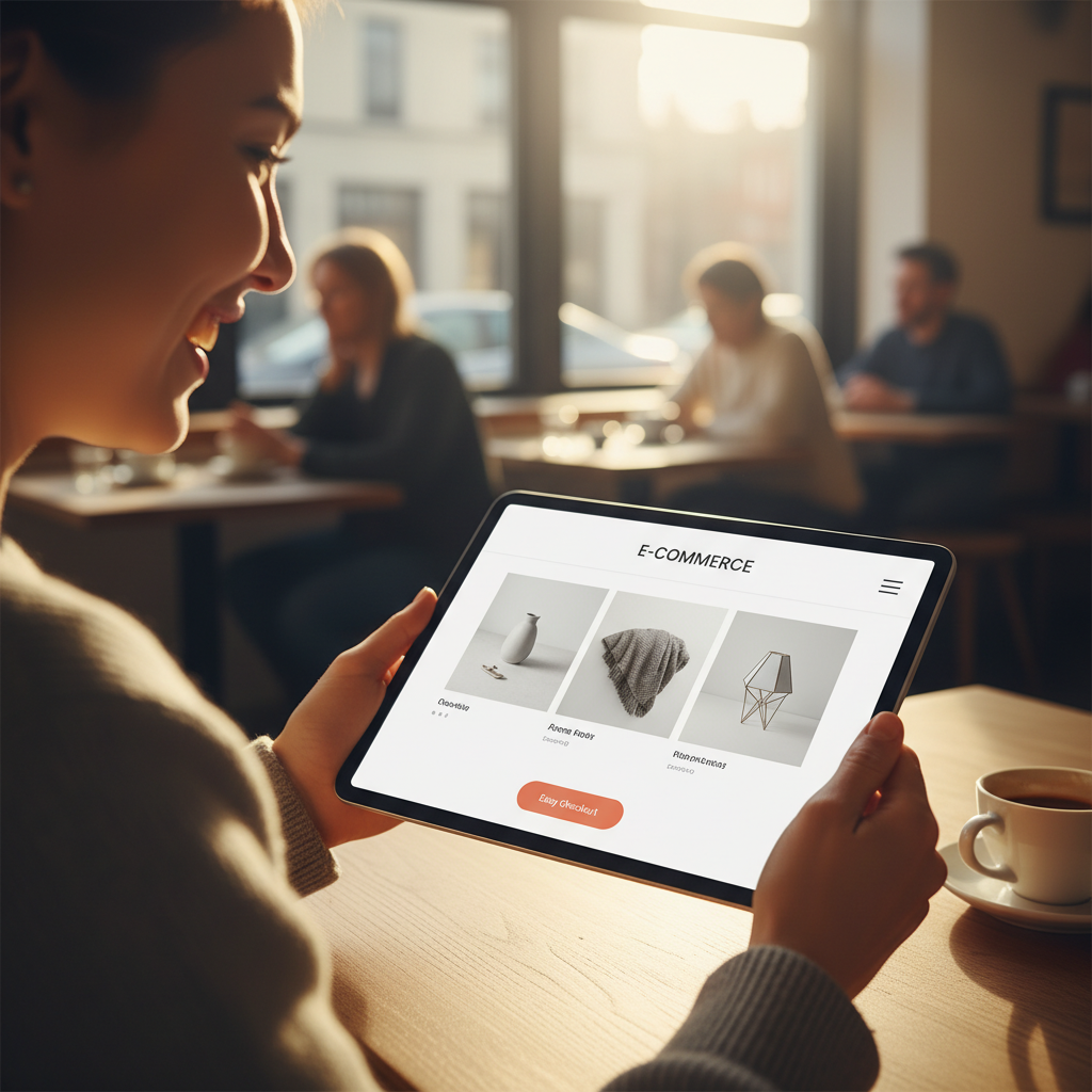 Tabletinde keyifle gezinen kullanıcı, iyi tasarlanmış e-ticaret sitesiyle mobil SEO ve kullanıcı deneyimini zirveye taşıyor.