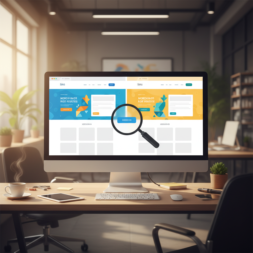 SaaS açılış sayfası A/B testi ile performans pazarlama ve CRO stratejileri. Dönüşüm öğeleri vurgulanarak gelirleri katlama.