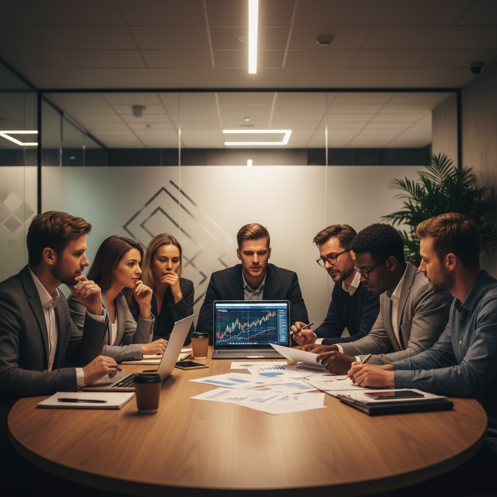 Laptoplarda kripto grafikleri inceleyen, Türkiye'deki kripto para vergilendirmesi ve yasal çerçeveyi tartışan bir grup.