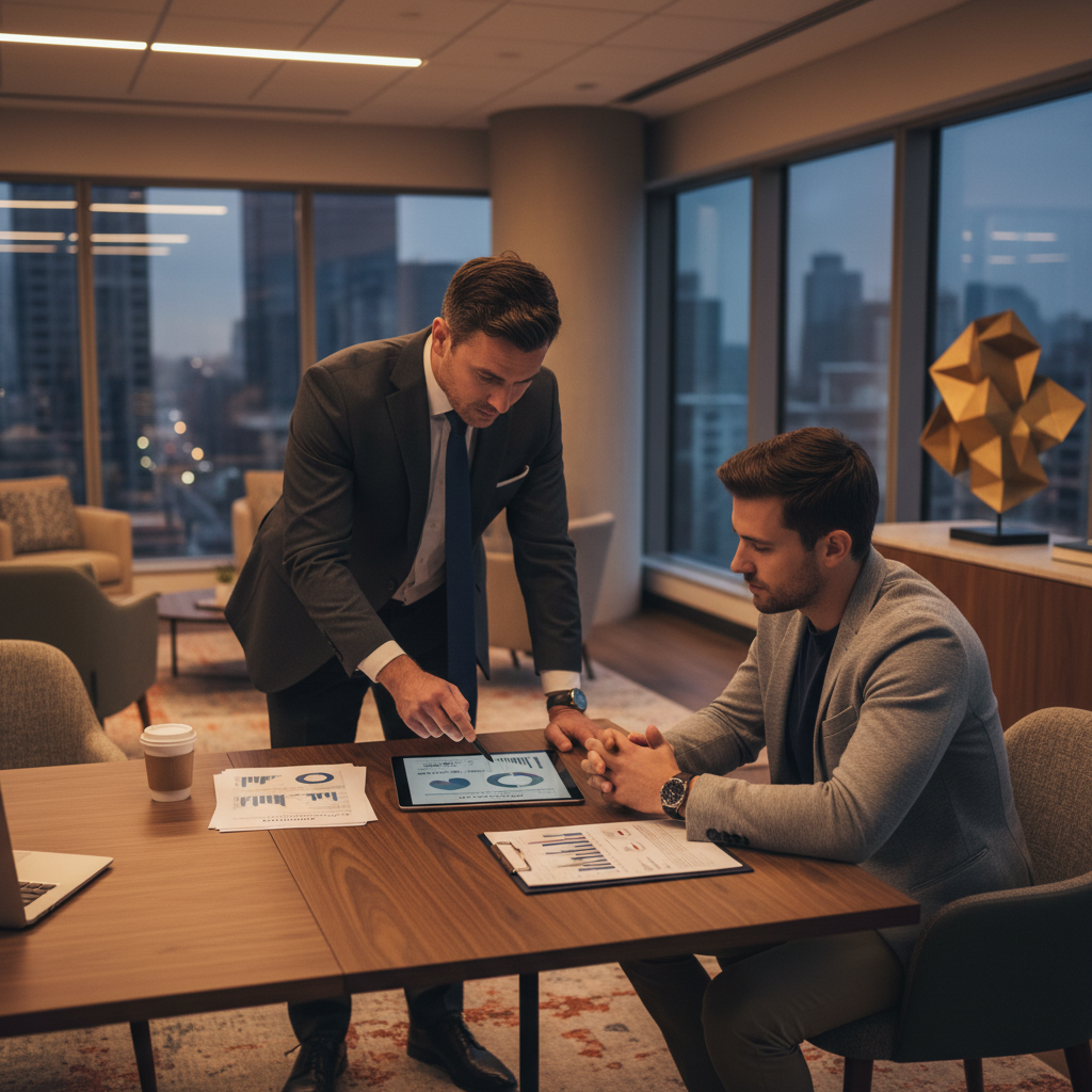 Modern ofiste, profesyonel avukat müşterisine kripto para vergilendirmesi ve yasal çerçeve belgelerini açıklıyor. Türkiye 2025 güncellemeleri.