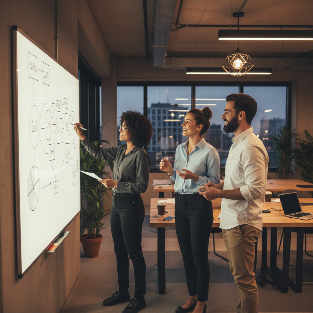 Genç girişimciler beyin fırtınası yaparken. Türkiye'de startup, melek yatırım ve girişim finansmanı stratejileri için ilham veren bir ortam.