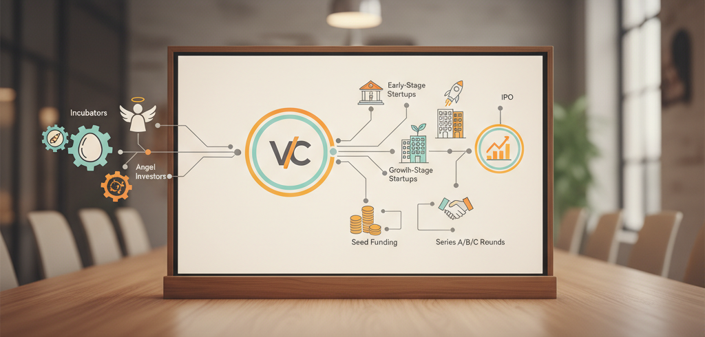 Türkiye'de melek yatırımcı rehberi, startup finansmanı stratejileri ve girişim ekosistemi para akışını gösteren infografik.