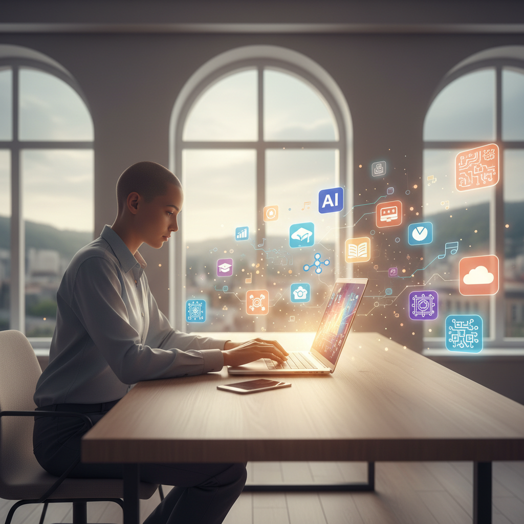 Türkiye'de online eğitimle AI, veri bilimi, bulut bilişim gibi geleceğin yetkinliklerini öğrenen kişi. Kariyer dönüşümü için dijital beceriler.