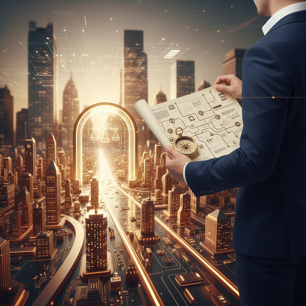 Pusula ve harita ile finansal manzarada yol alan kişi: 2025 Türkiye Vergi Rehberi, yasal vergi planlaması ve tasarruf.