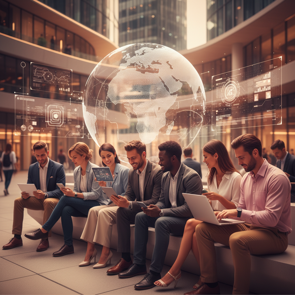 Geleneksel bankasız, dijital cihazlarla küresel DeFi hizmetlerine erişen insanlar. Finansal kapsayıcılık ve kripto geleceği.