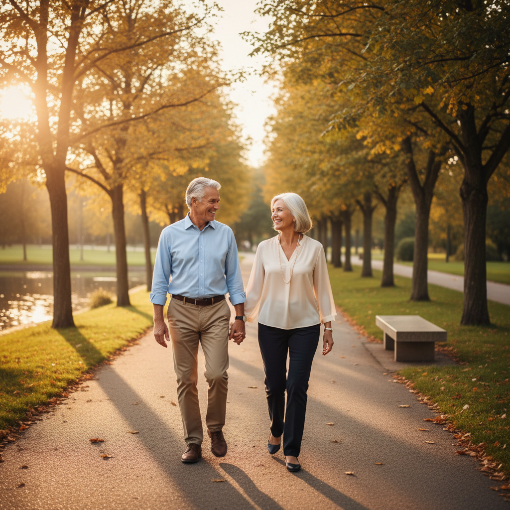 SGK'lılara özel TSS ile geleceğe güvenle bakan, sağlıklı ve mutlu yaşlı çift.