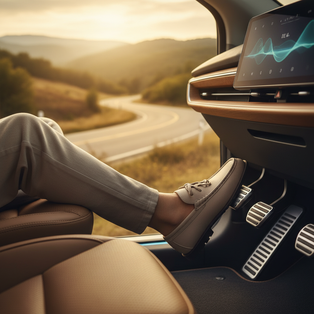 Elektrikli araçta batarya ömrünü uzatma ipuçları: Yumuşak sürüşle gaza basıp hafif fren yapan sürücü.