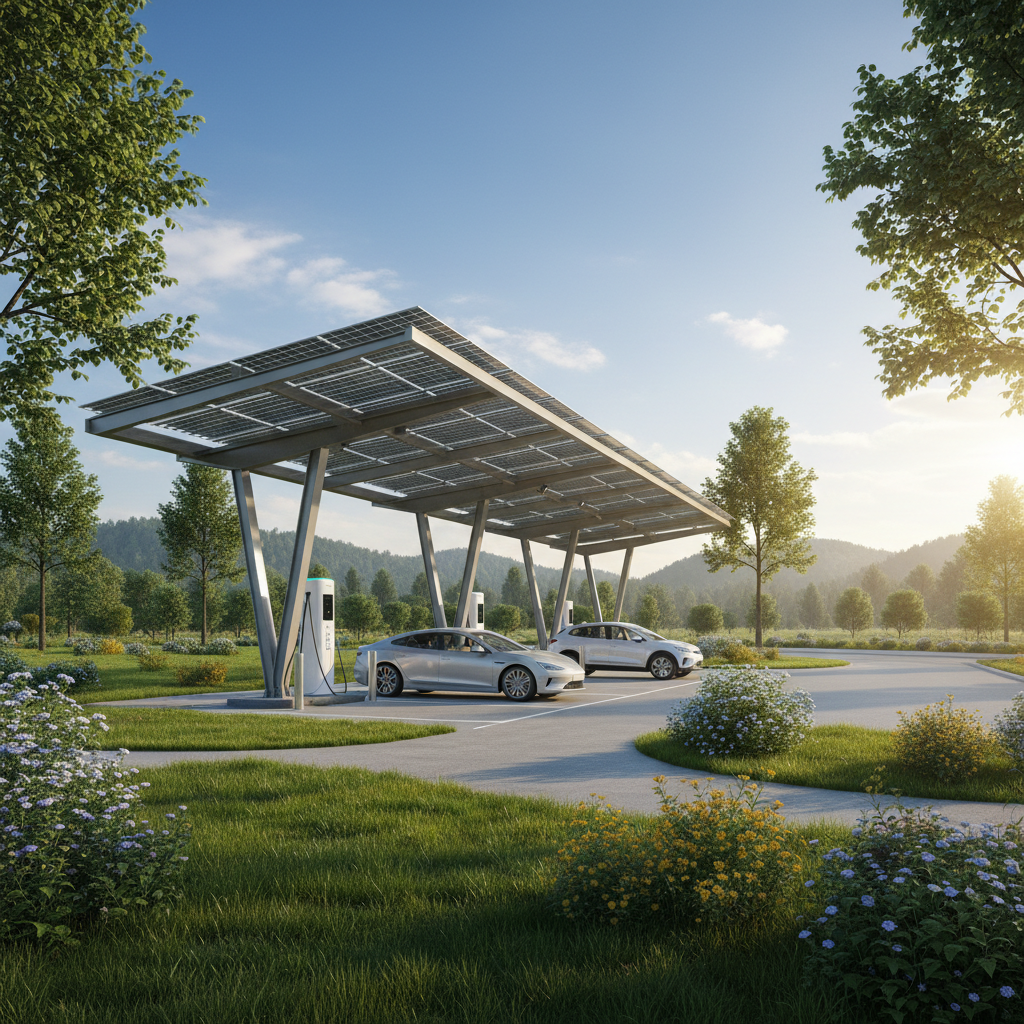 2025 Türkiye için güneş panelli modern elektrikli araç şarj istasyonu. Sürdürülebilir ve karlı EV şarj yatırımı geleceği, çevre dostu tasarım.