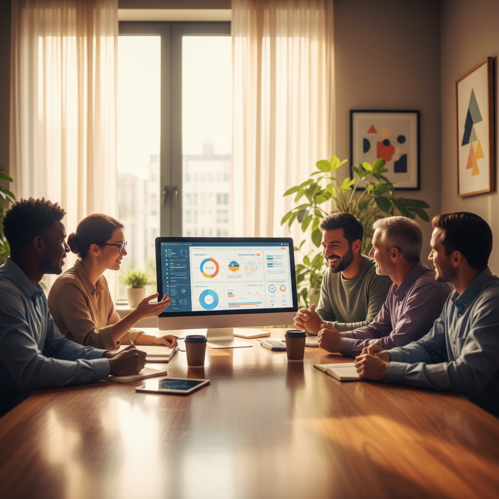 Modern ofiste 2025 özel sağlık sigortası seçeneklerini değerlendiren kişiler. Kapsam, avantajları ve en uygun fiyatlar rehberi.