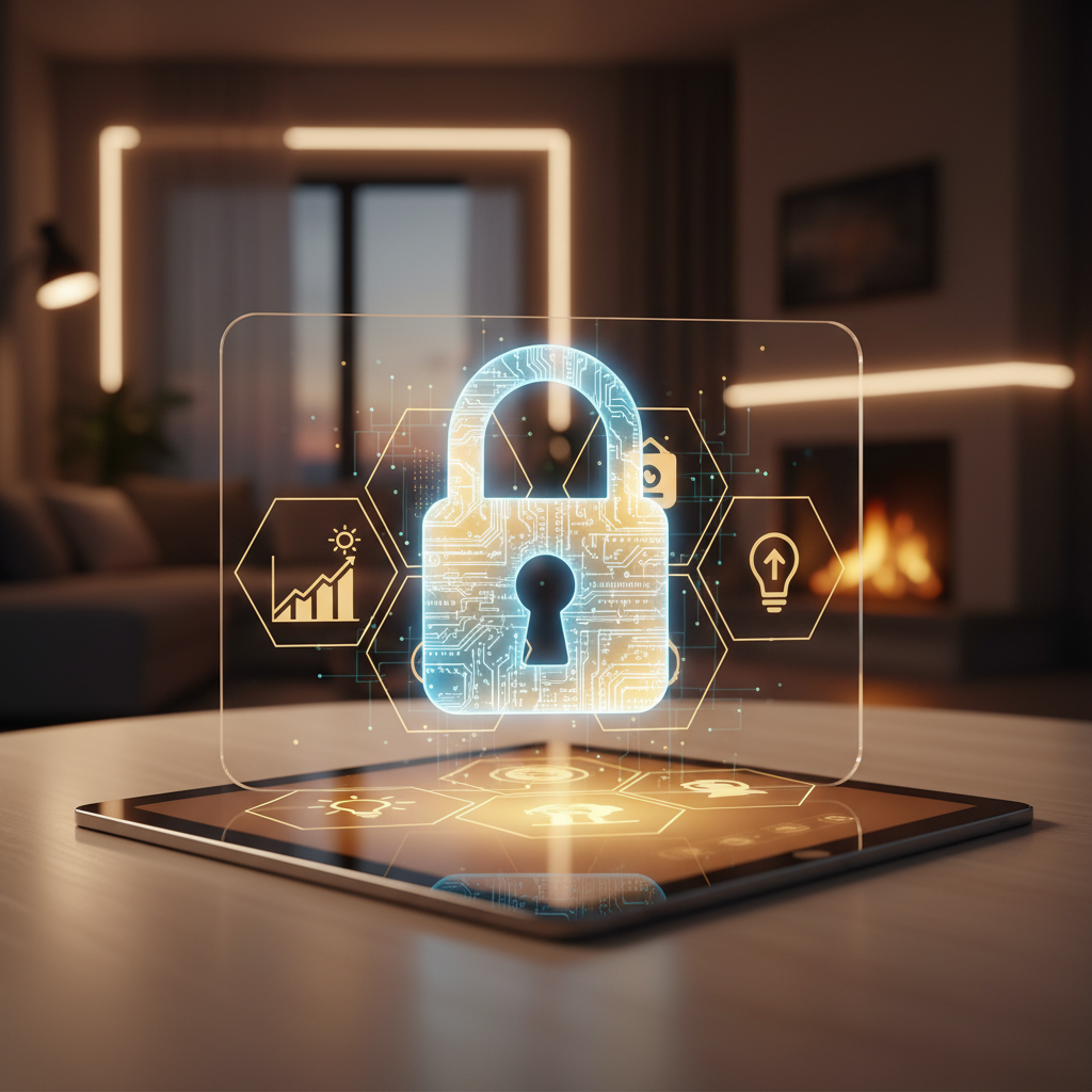 Akıllı ev arayüzünde siber güvenlik kilidi: 2025 Türkiye akıllı ev sistemleri için veri koruması ve güvenlik.