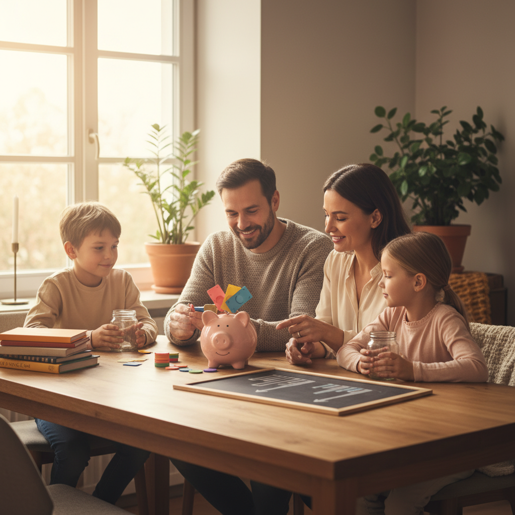 Aile, çocuklarına kumbarayla tasarruf ve harcama bilincini aşılıyor. Erken yaşta finansal okuryazarlık eğitimi.
