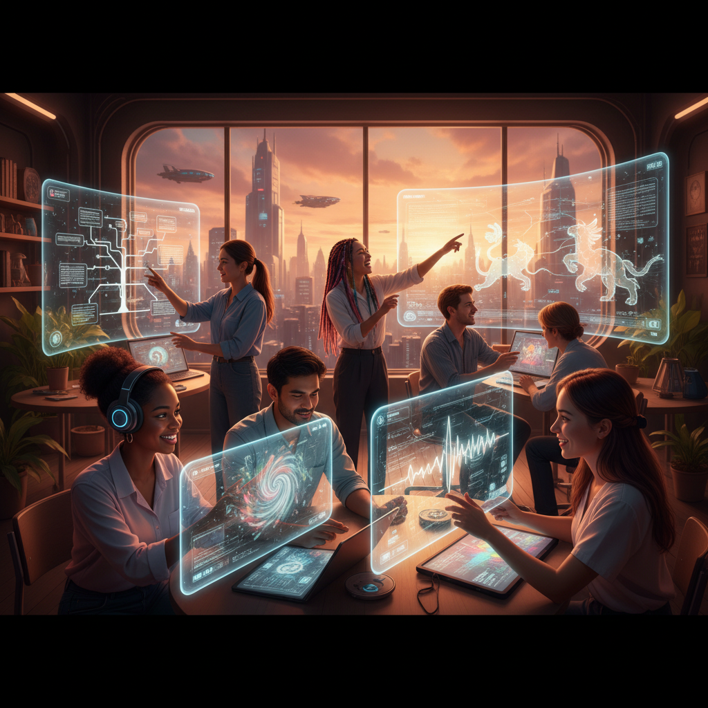 Üretken yapay zeka ile metin, görsel, müzik oluşturan insanlar; yaratıcı ve iş dünyasının dönüştürücü gücünü fütüristik bir bakışla sunuyor.